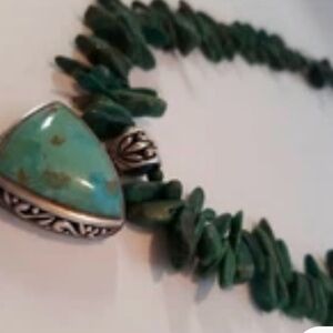 BARSE 20" Real Turquoise necklace In
925 Silver Necklace. Pendant
1.25"